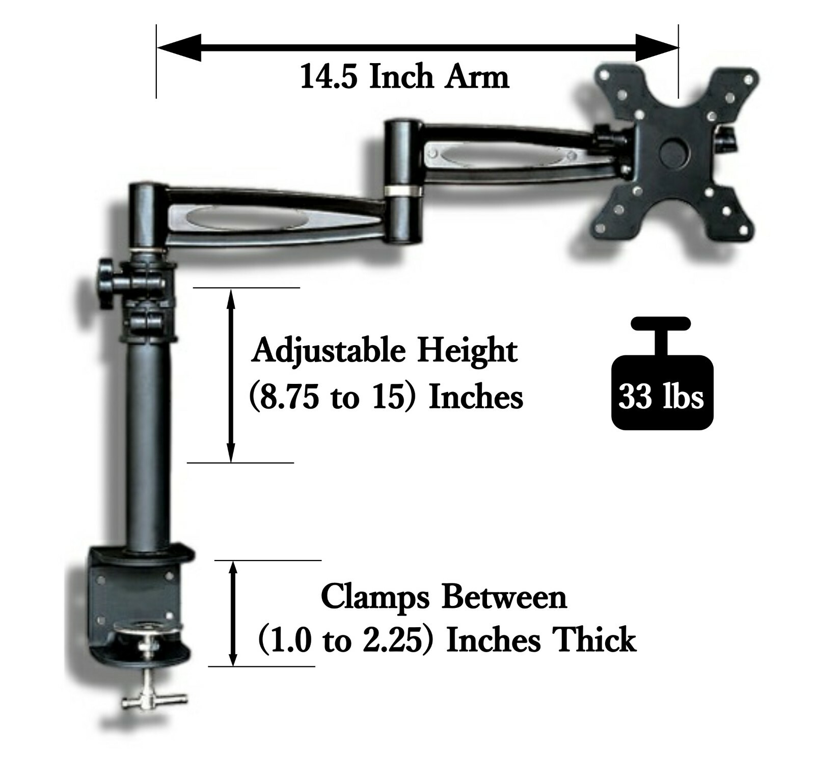 3-Way Adjustable Arm Desk Mount for 13-30 Inch Computer Monitor Screen Max 33lbs