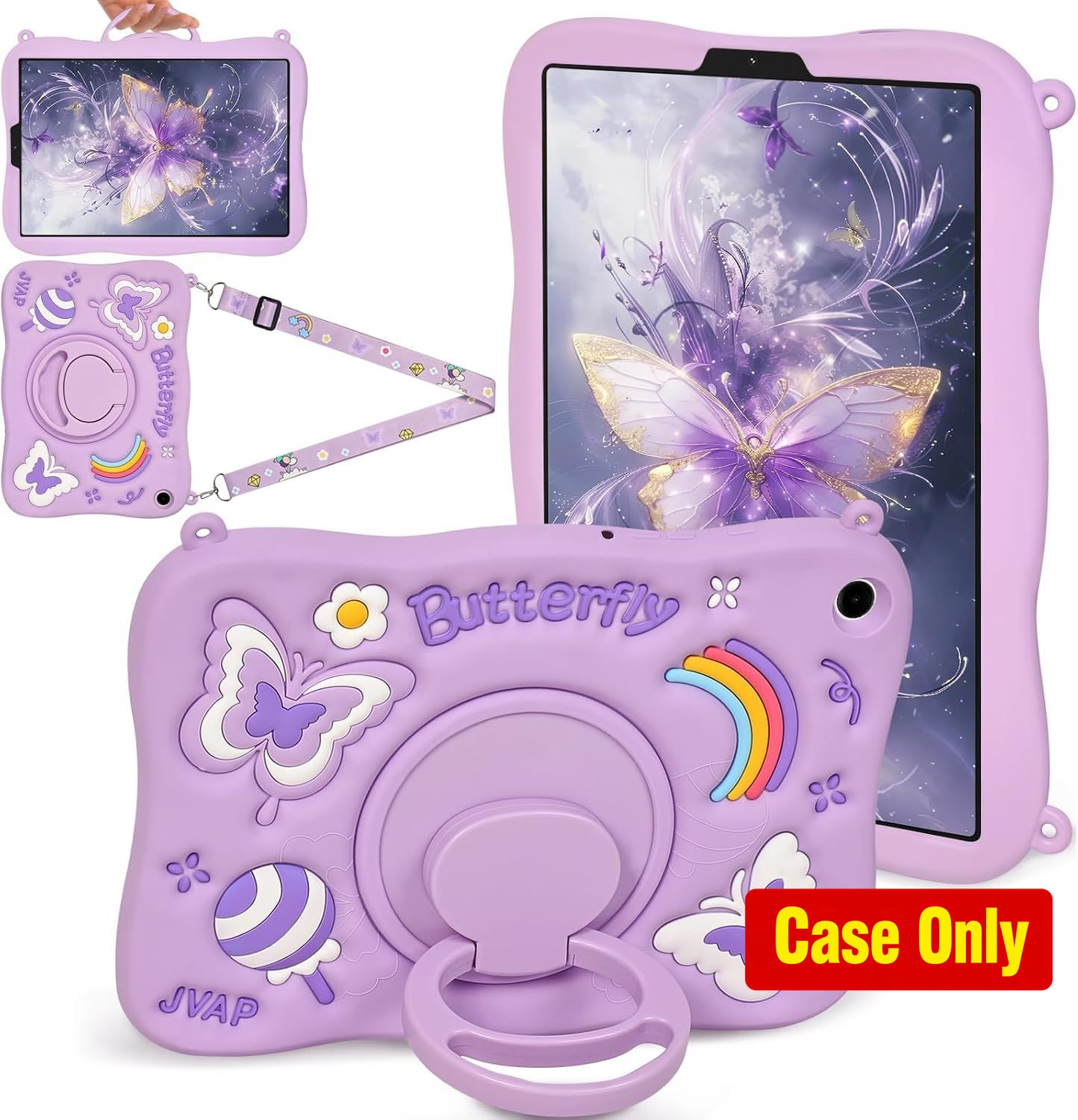 Cute Butterfly Case for Samsung Galaxy Tab A9/A11 8.7 Inch with Rotating Handle