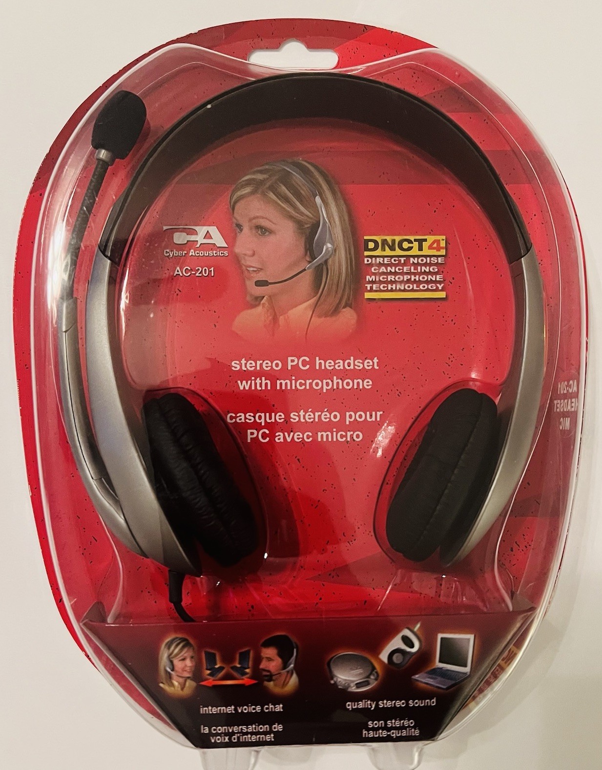 New Sealed Cyber Acoustics Headset With Microphone Silver/Black AC-201