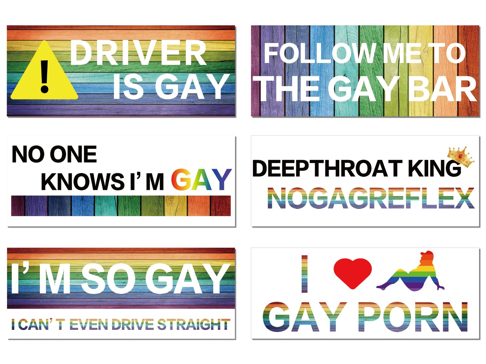 6 Pcs Bumper Stickers Prank Funny Magnets Car Multicolor