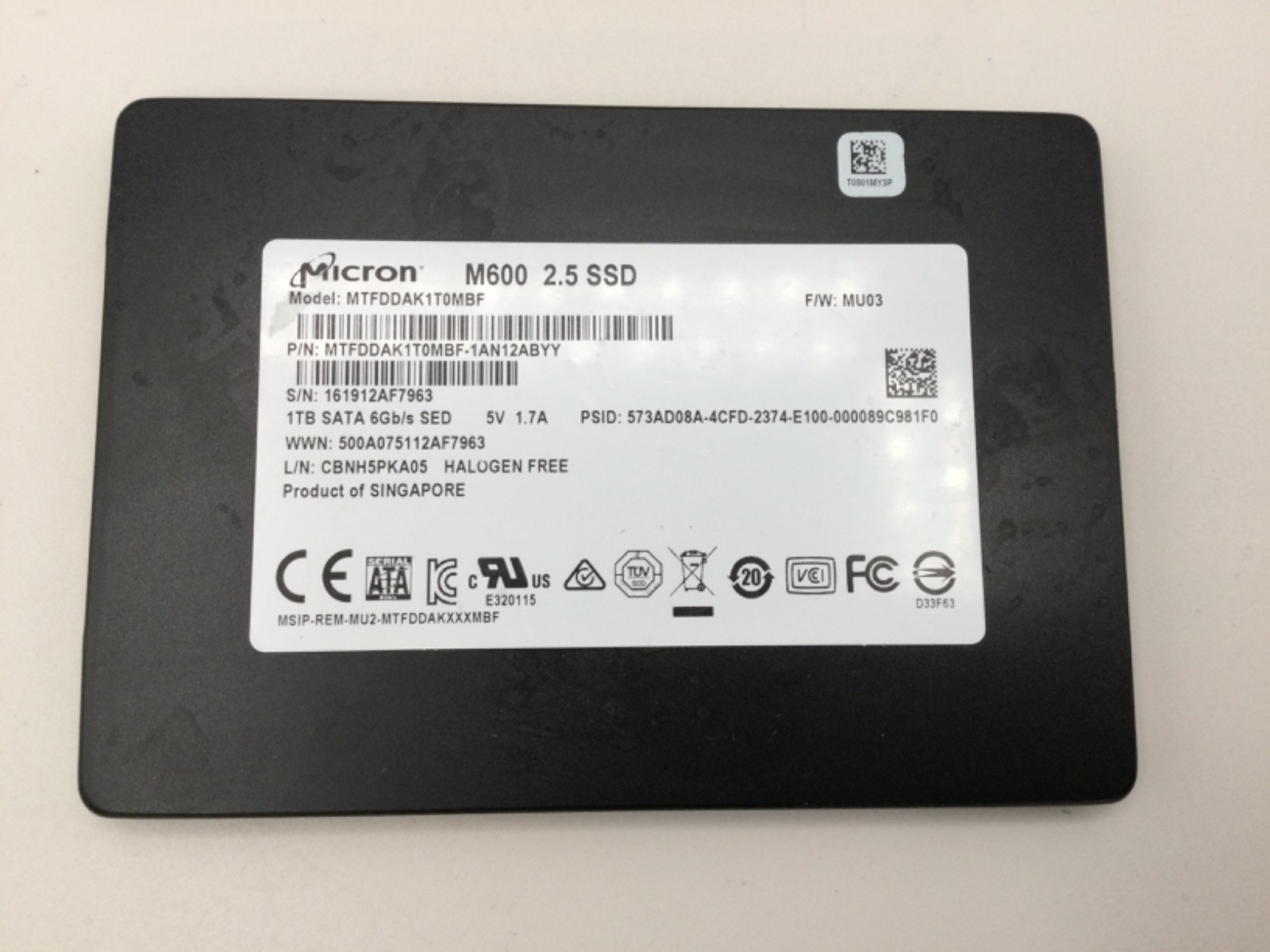 Micron M600 1TB MTFDDAK1T0MBF-1AN12ABYY 2.5” SSD SATA III Tested Wiped Working