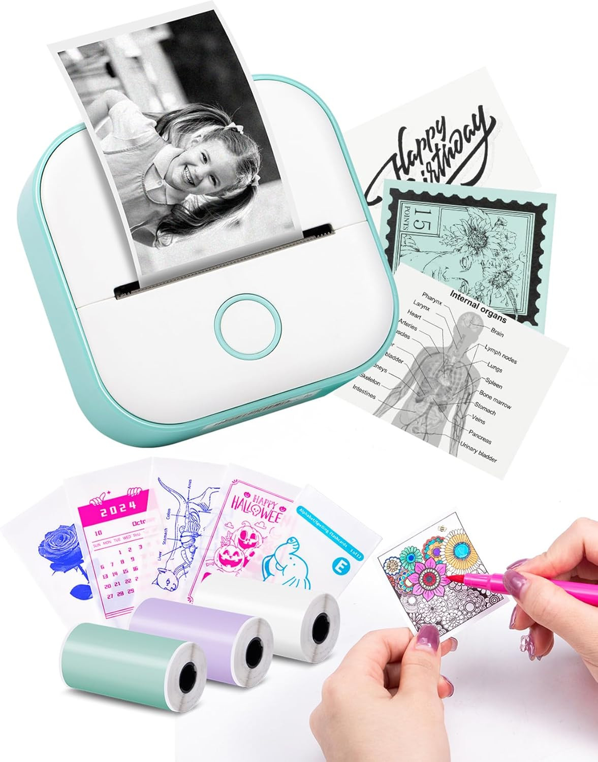 Memoking Sticker Printer - T02 Mini Printer Print Pods Portable Thermal Inkless