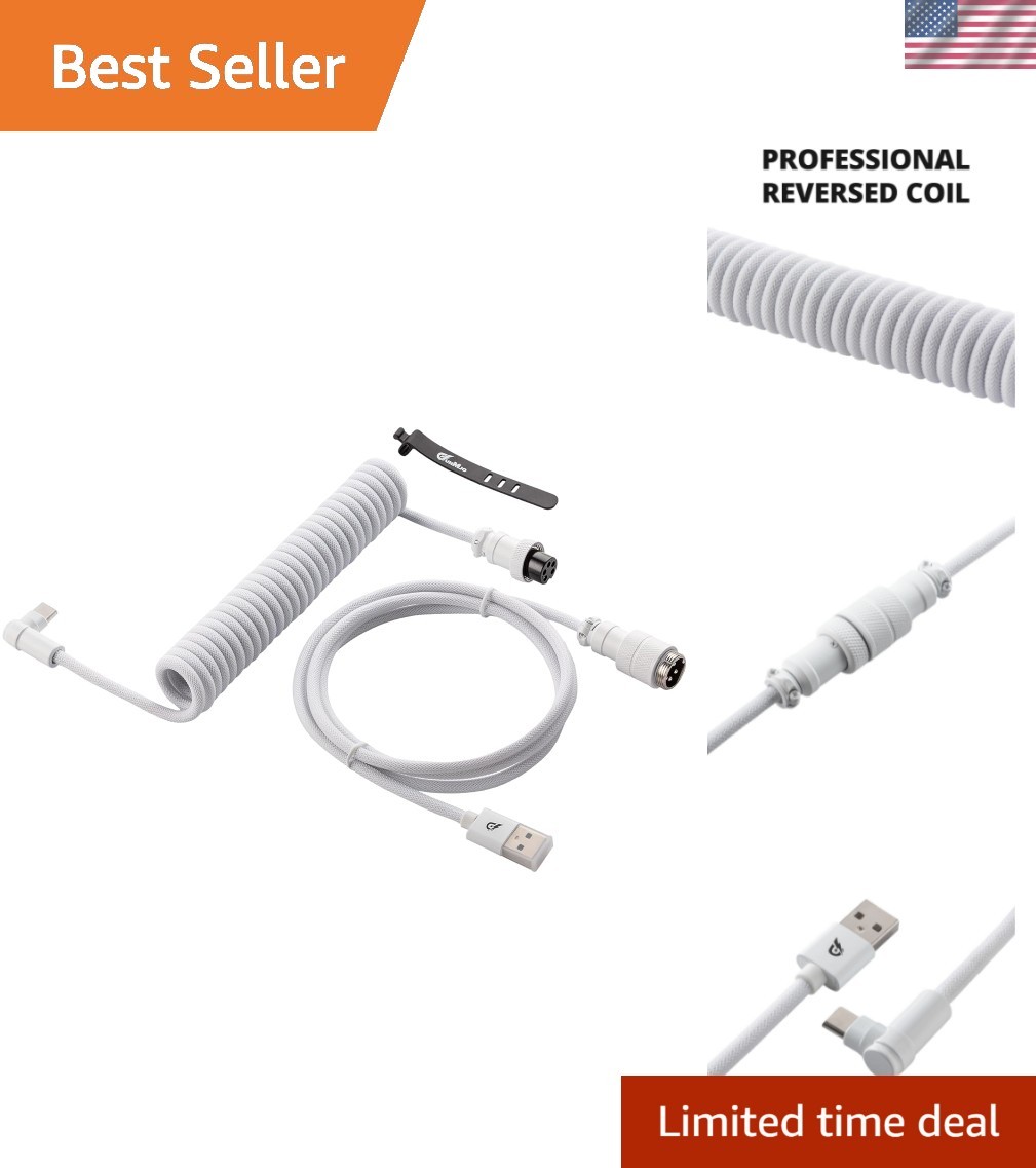 Pro Custom Coiled USB-C Cable for Gaming Keyboards - Angled Metal Aviator, 1.5M
