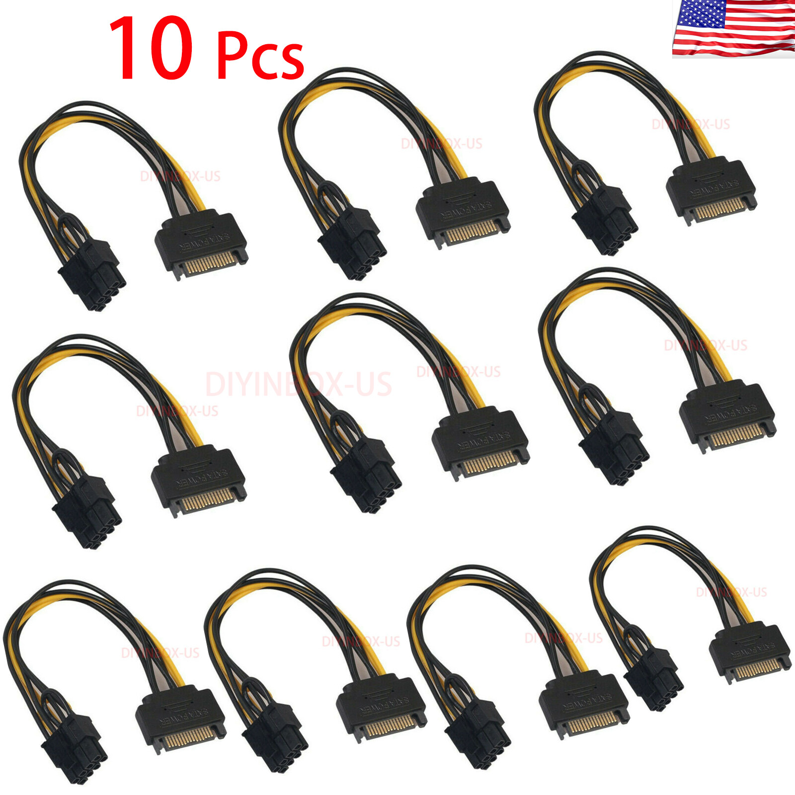 10 pcs SATA 15pin Male to 8pin 6+2 PCI-Express Video Graphic Adapter Power Cable