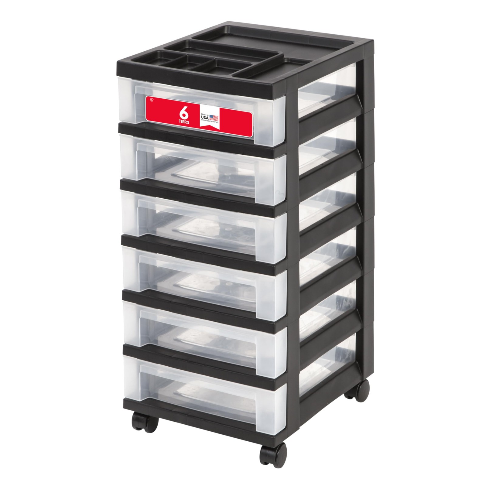 Rolling Storage Cart 6 Drawer Black Clear Plastic Organizer IRIS 585233