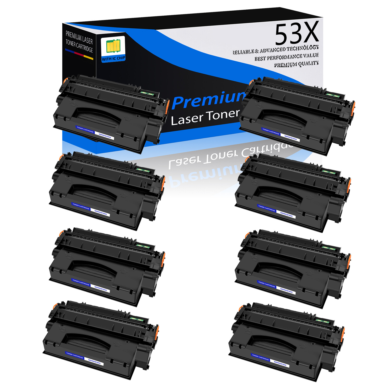 8PK Q7553X 53X Black Toner Compatible with HP LaserJet  M2727nf  M2727nfs MFP