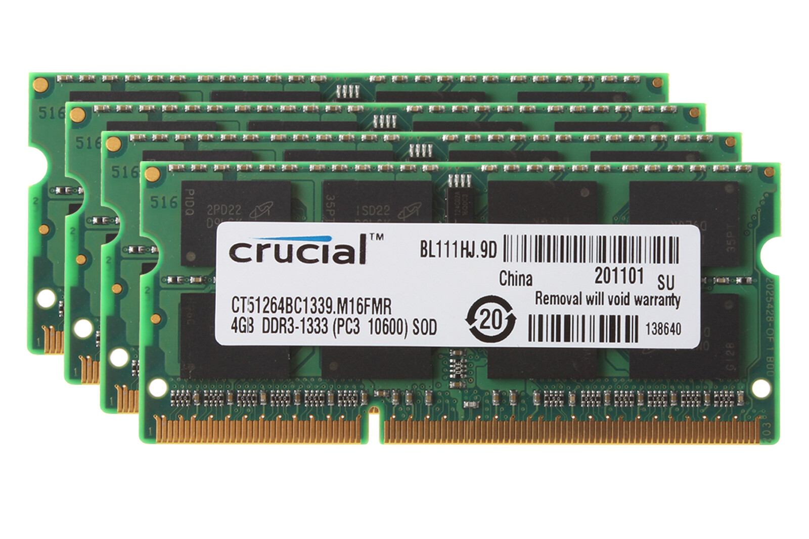 Crucial 16GB RAM 4X 4GB 2RX8 PC3-10600S DDR3 1333Mhz 204Pin SODIMM Laptop Memory
