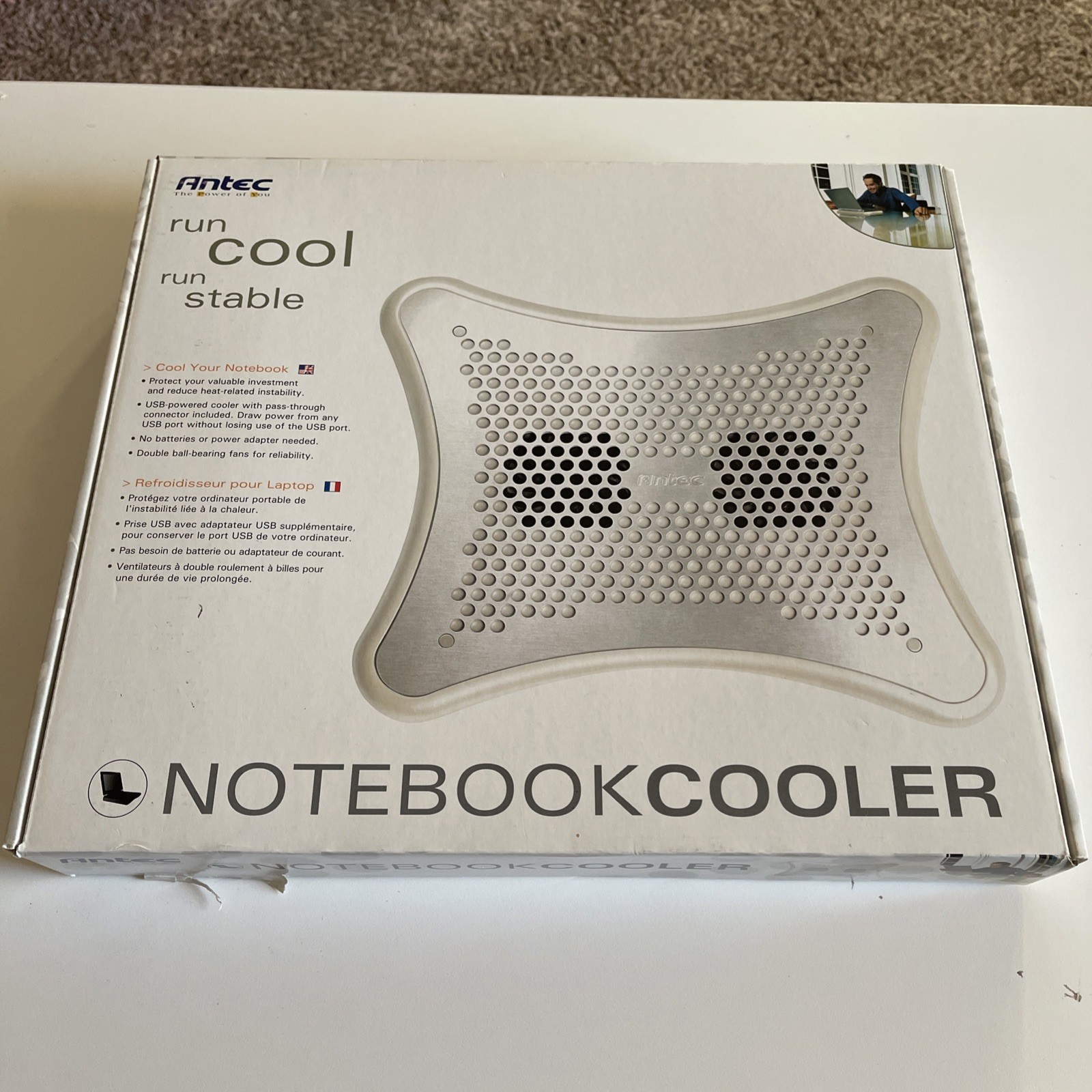 Brand New Antec Notebook Cooler Laptop Fan USB Powered White Still Sealed