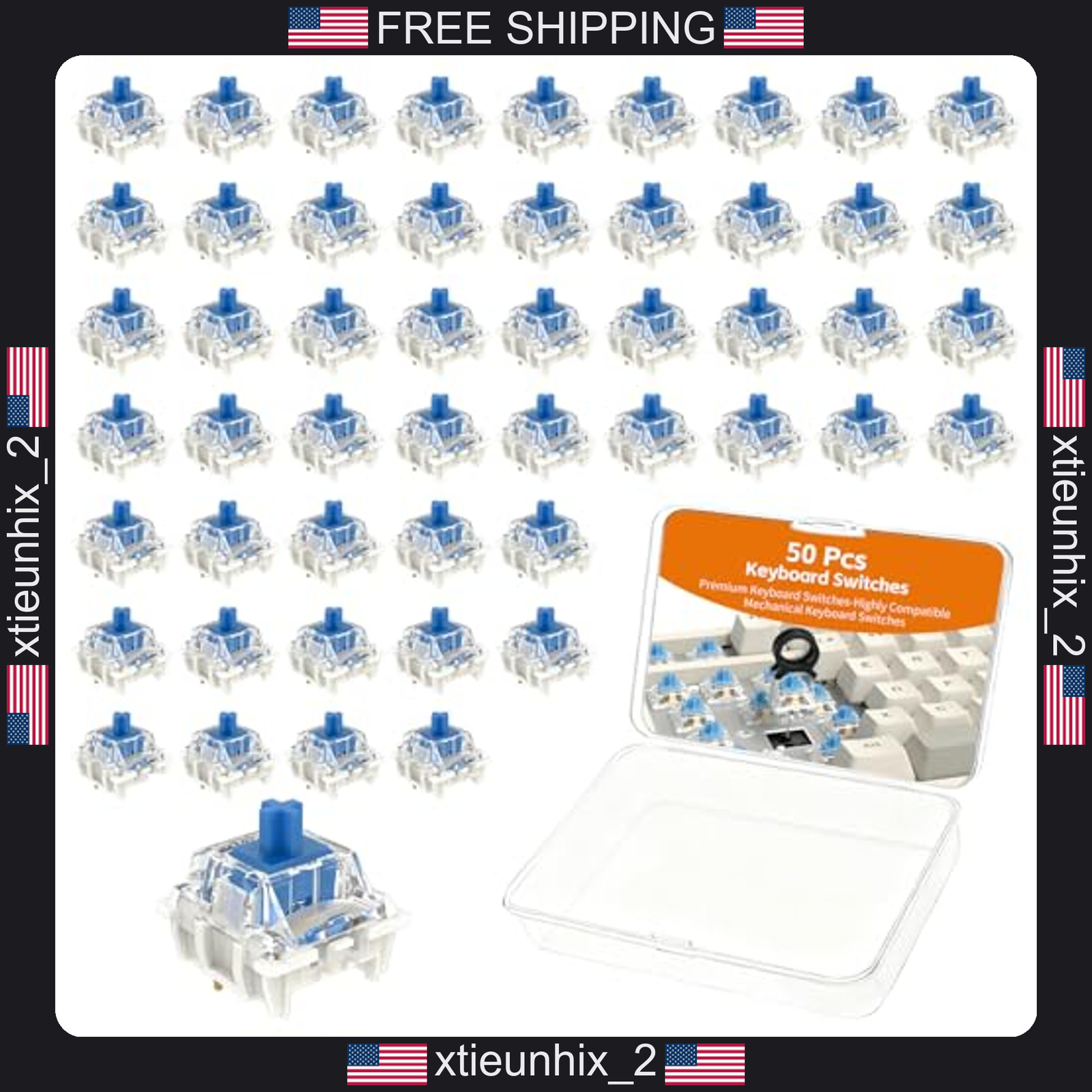 Mechanical Keyboard Switches 50 Pack Blue Clicky Tactile for DIY Gaming & Typing
