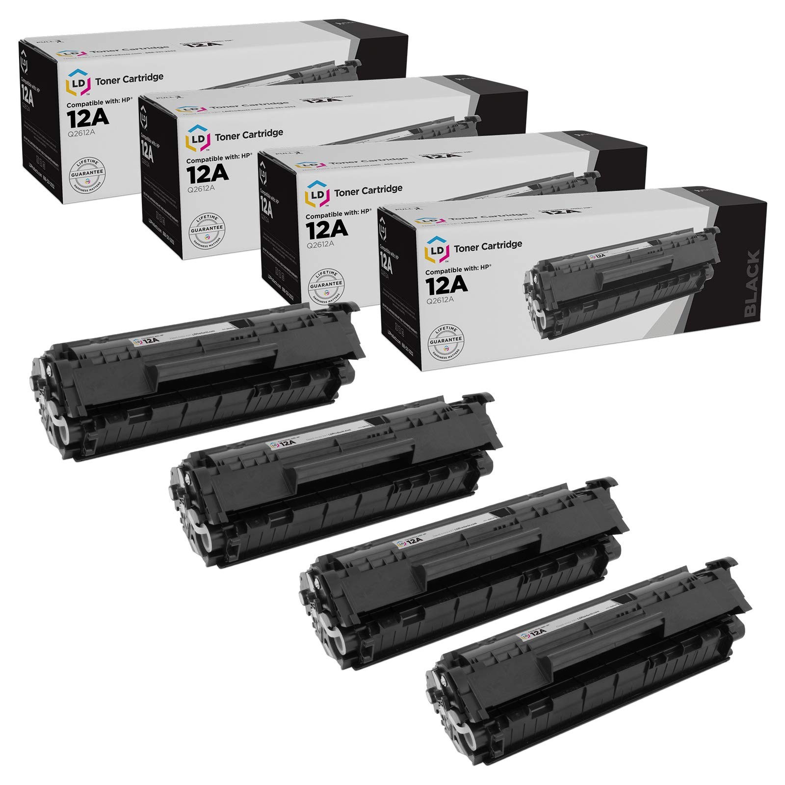 LD 4PK Comp Black Laser Toner Cartridge for HP 12A Q2612A LaserJet 3020 3030