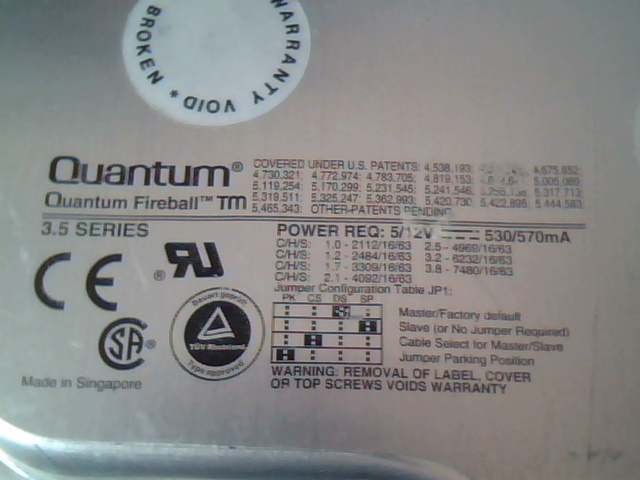 Hard Drive IDE Quantum Fireball 1280AT TM TM12A012  Rev 01-D ATMB 24K0