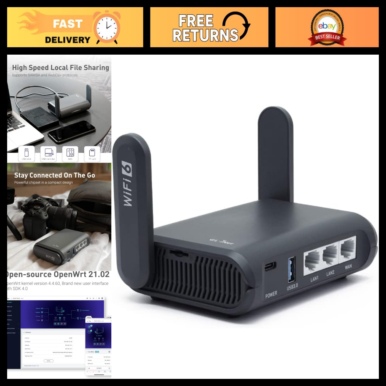 Pocket-Sized Wi-Fi 6 Travel Router, AX1800, VPN Enabled, Compact Design