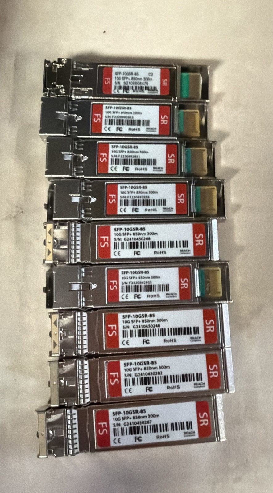 Lot of 9 FiberStore SFP-10GSR-85 10G SFP+ 850nm 300m Transceiver Modules