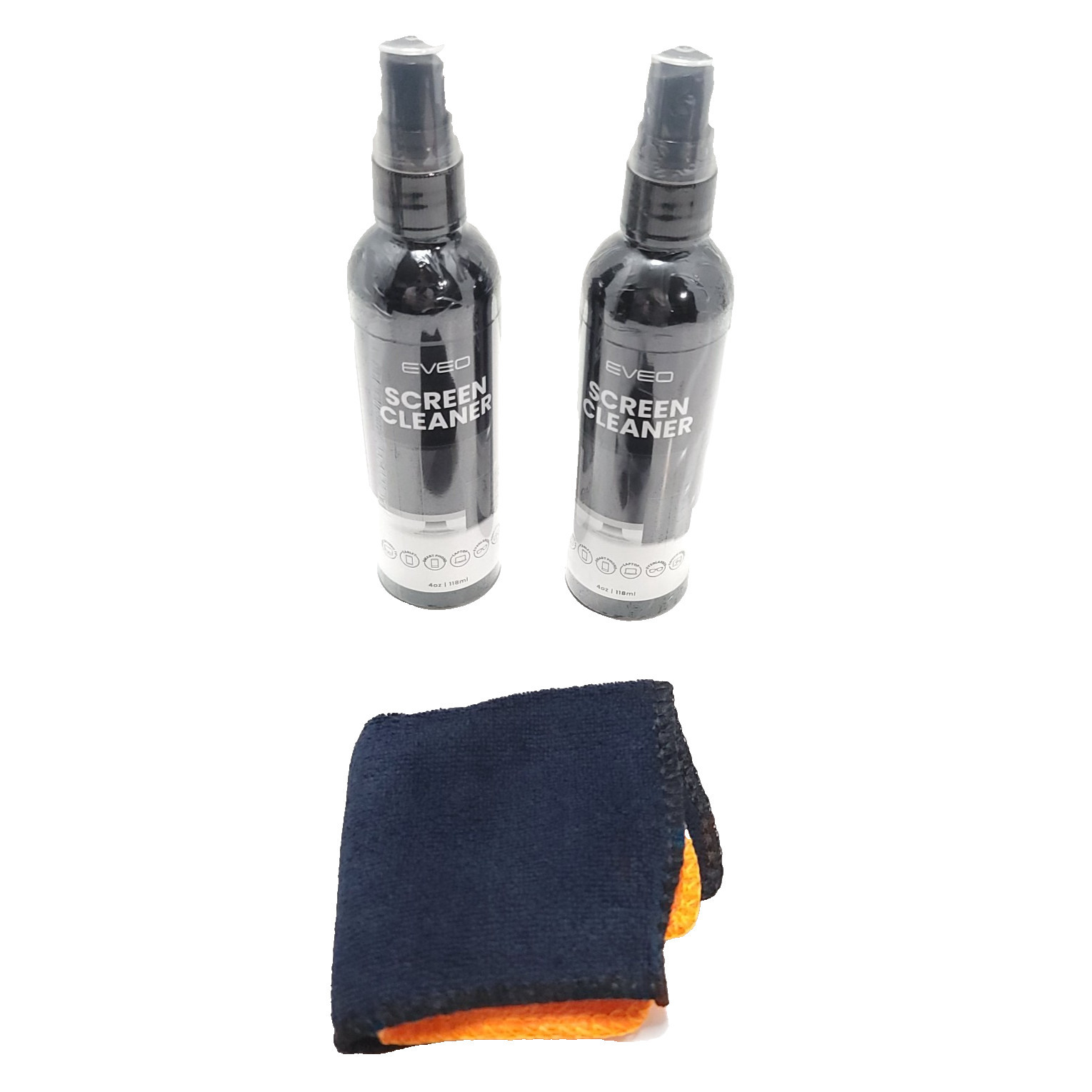 EVEO Screen Cleaner 2 sets of 4oz bottles and microfiber cloth screens, glasses