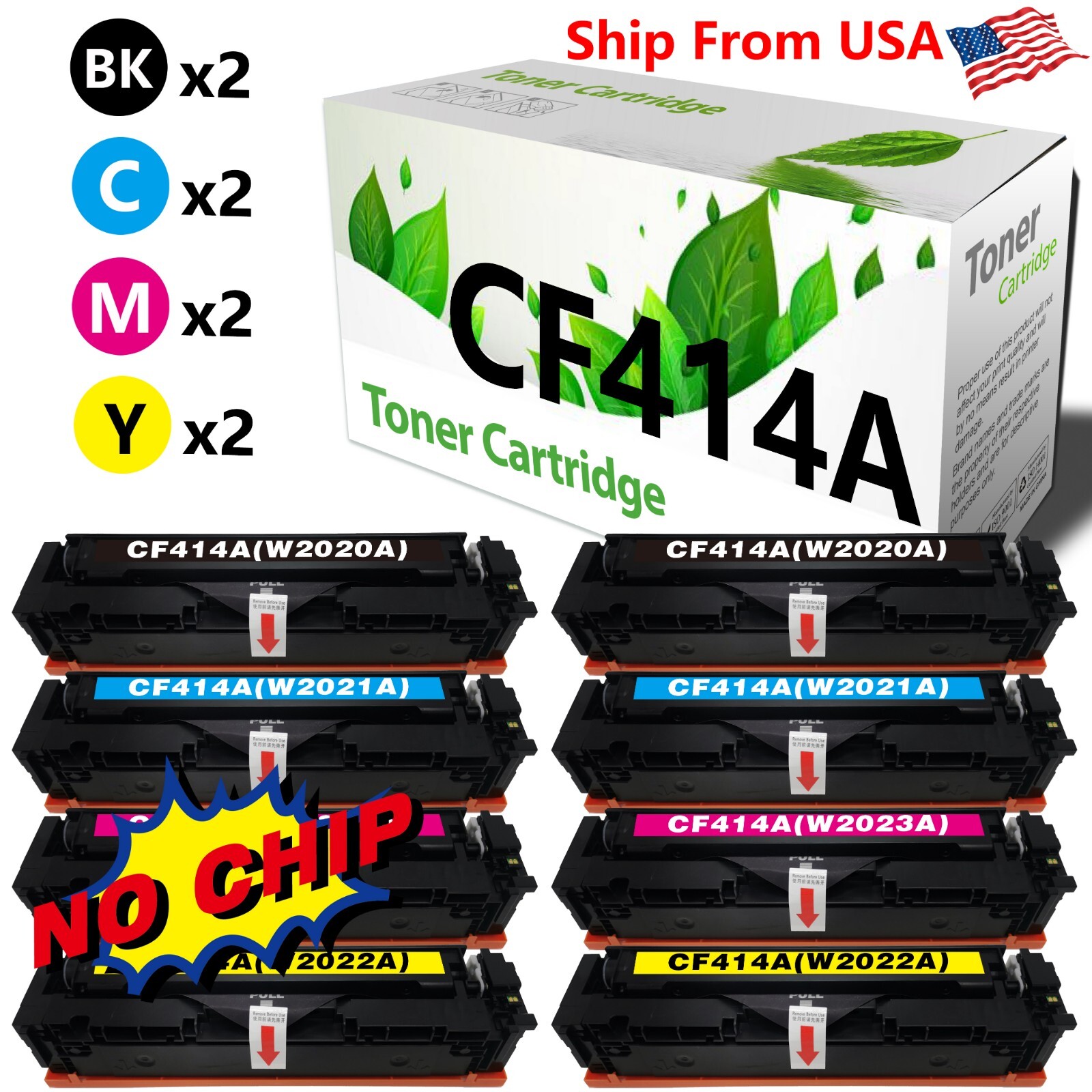 8PK 414A CF414A Toner Cartridge for NO CHIP MFP M479fdw M479fdn M454dw Printer