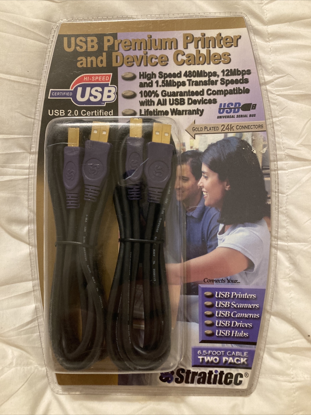 Stratitec Premium USB Printer & Device Cables 2 Pack 6.5 ft