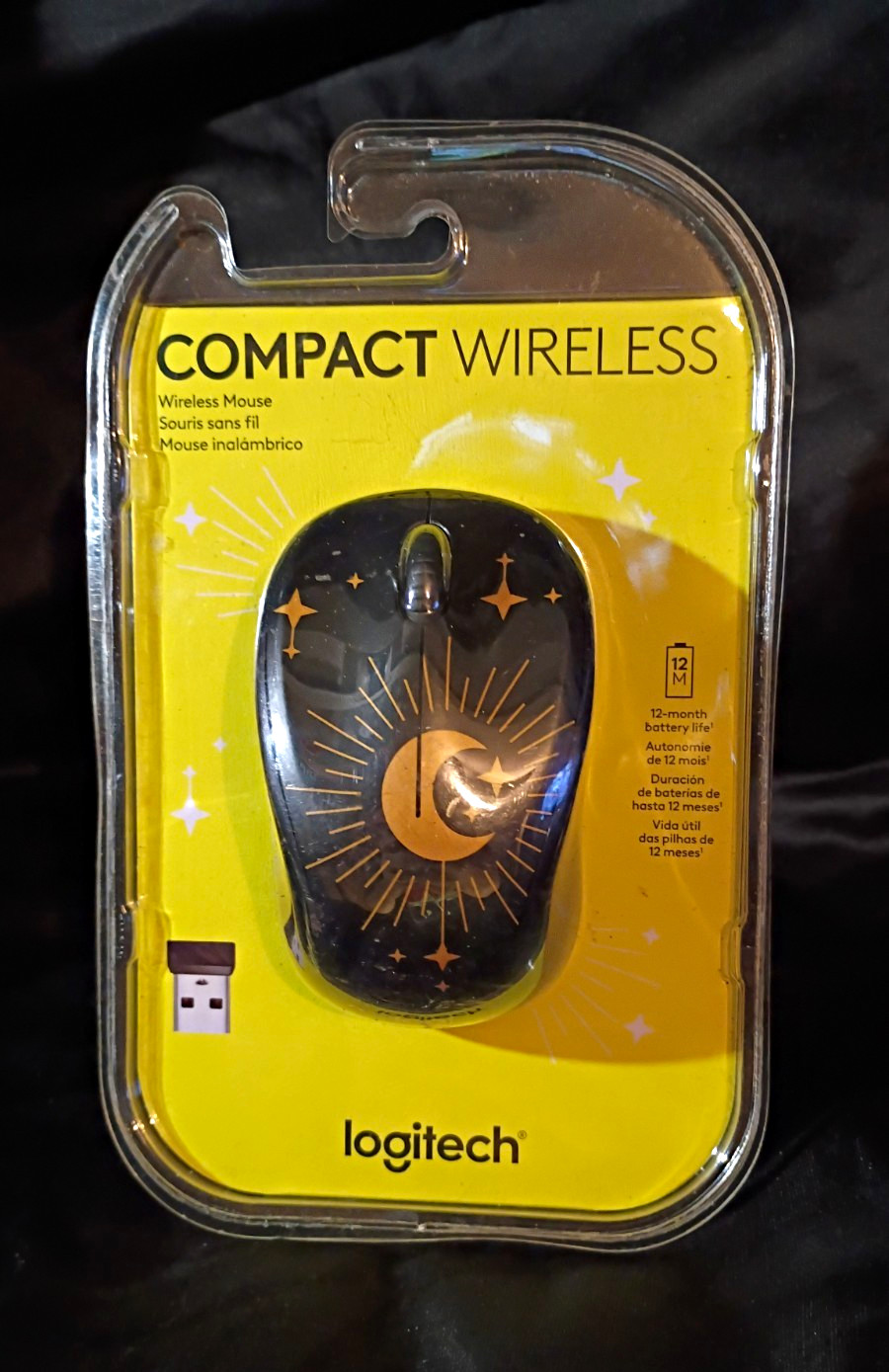 Logitech M317c Wireless Optical Mouse USB Receiver 1000 DPI 3-Button Black/Gold