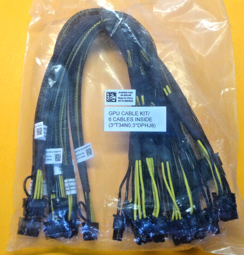 (6 Pack) New Dell PowerEdge Server GPU Riser Power Cable Kit T34N0 DPHJ8 NFW0K