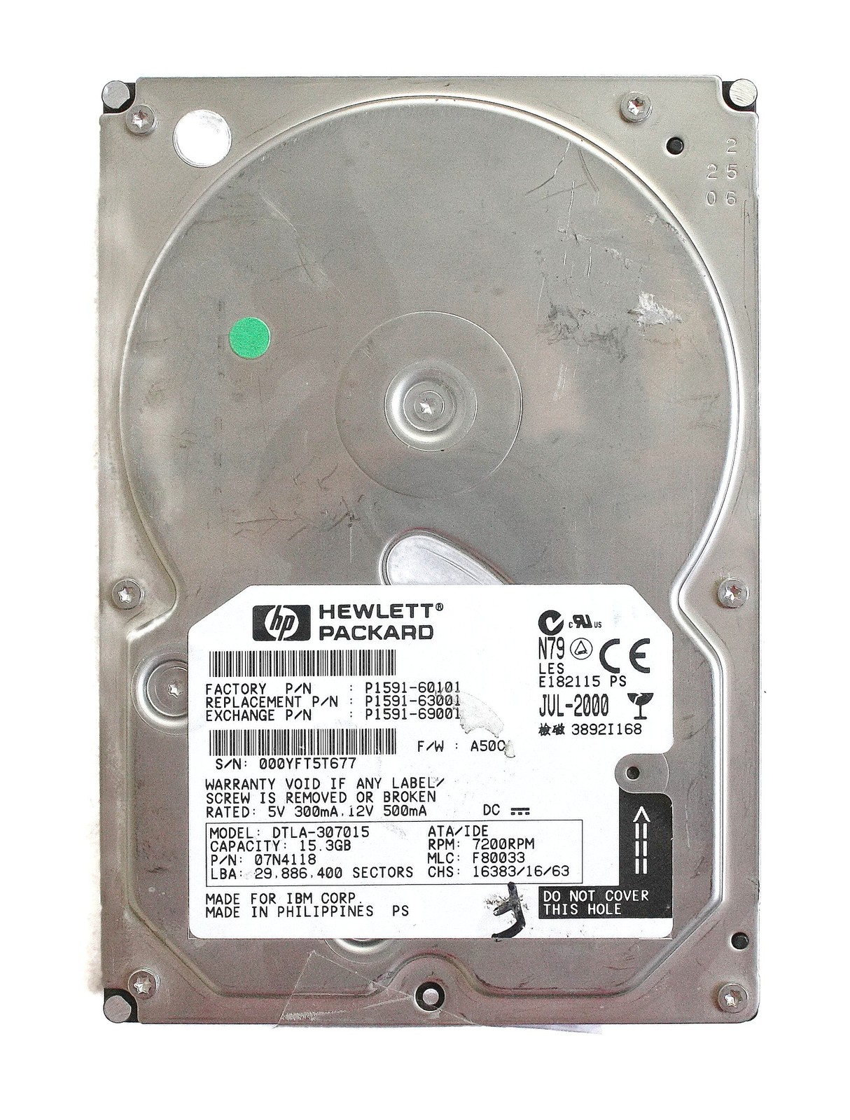 Hdd,hp p1591-60101 15.3gb 7200rpm ide, ibm dtla-307015,07n4118,f80033