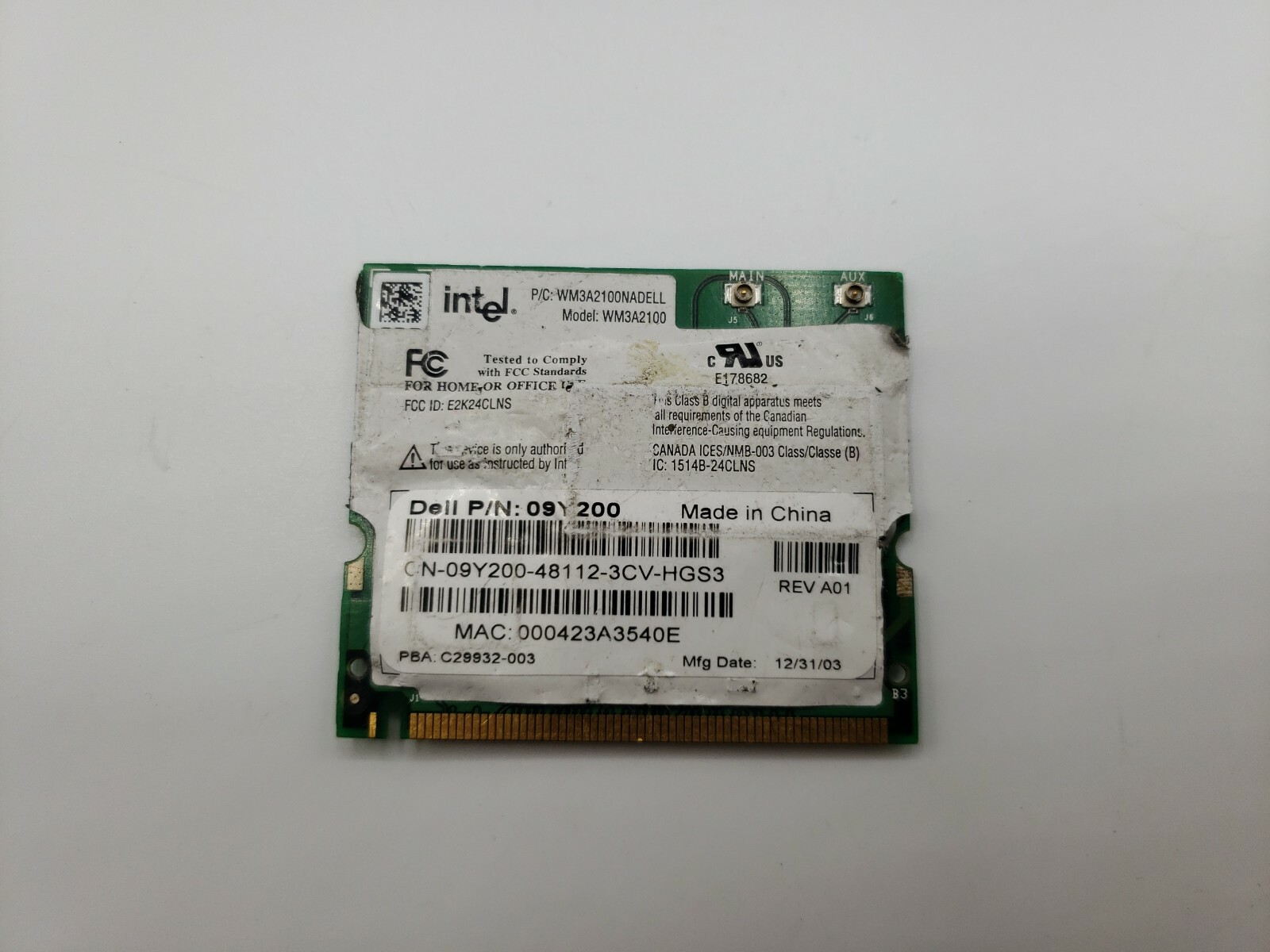 Genuine Dell U2027 Intel Pro/Wireless WM3A2100 802.11b Mini PCI Wifi MT101620a