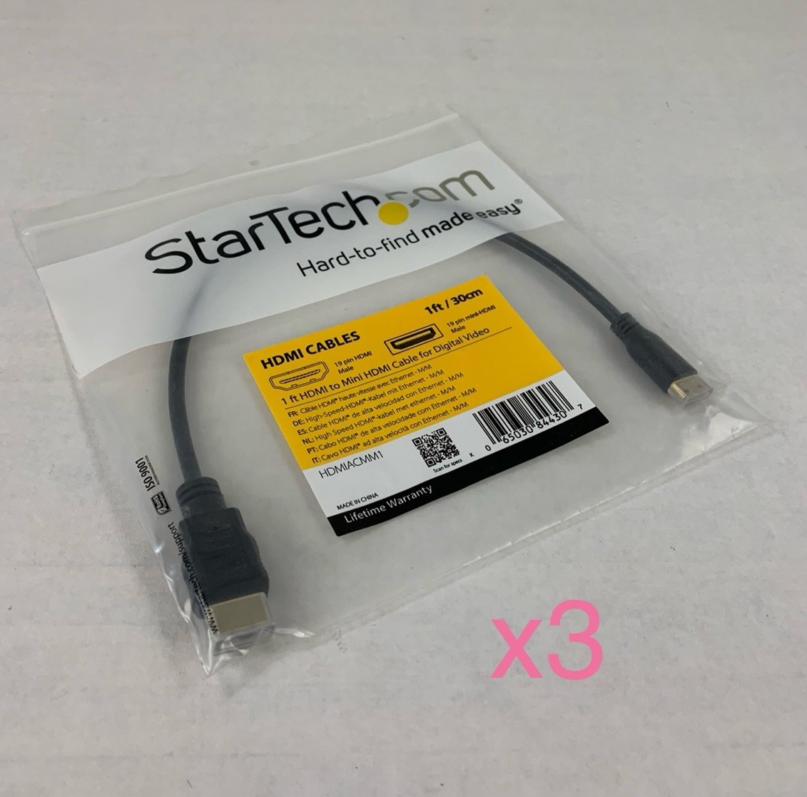 Startech HDMIACMM1 1ft HDMI to Mini HDMI Cable (Lot of 3)