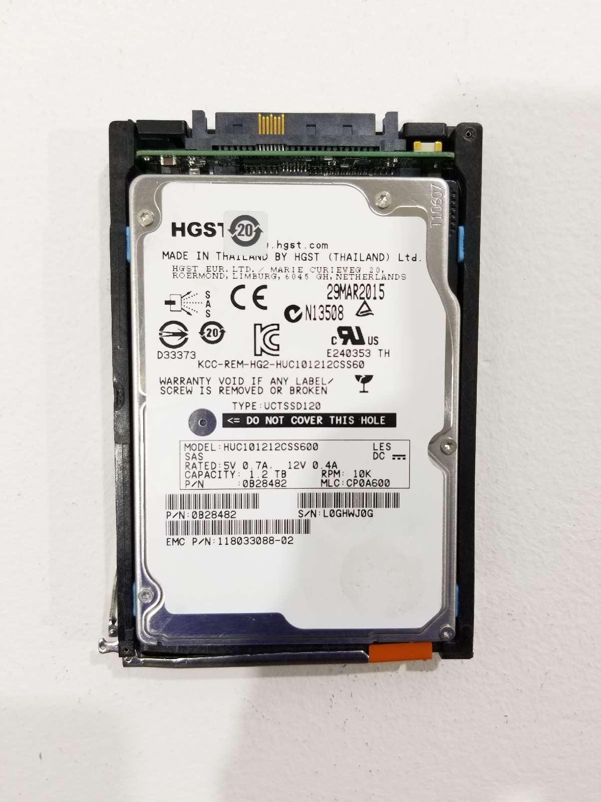 HGST HUC101212CSS600 1.2TB 2.5" 6Gb/s 64MB 10K RPM SAS HDD W/Caddy P/N: 0B28482