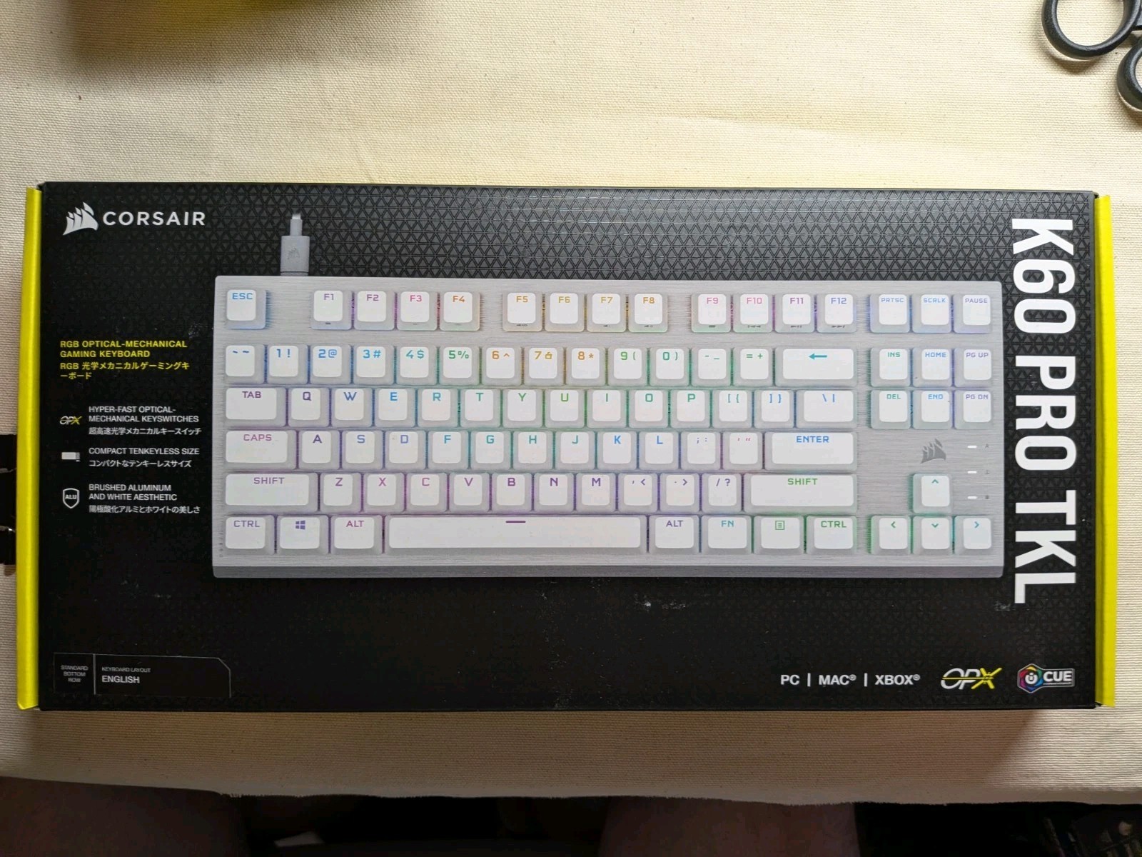 CORSAIR K60 RGB PRO TKL White Mechanical Gaming Keyboard - US English