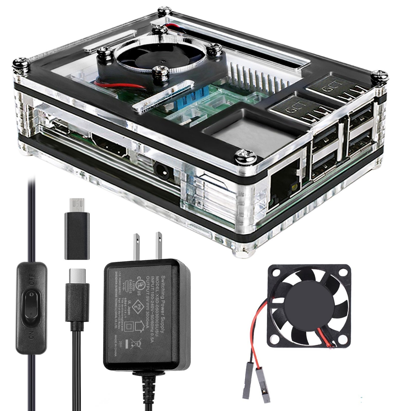Raspberry Pi 3B Case with Cooling Fan, Heat Sinks & 5V 3A Power Supply