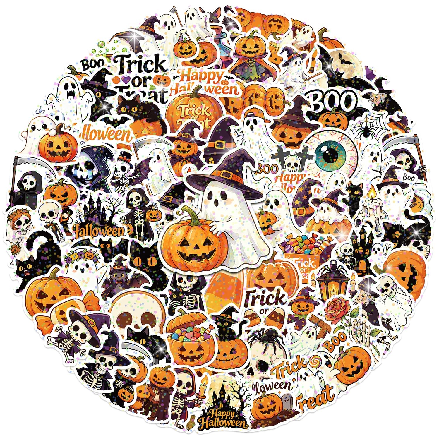 100 PCS Giata Glitter Holographic 1.7-2.3 inches, White Orange Black