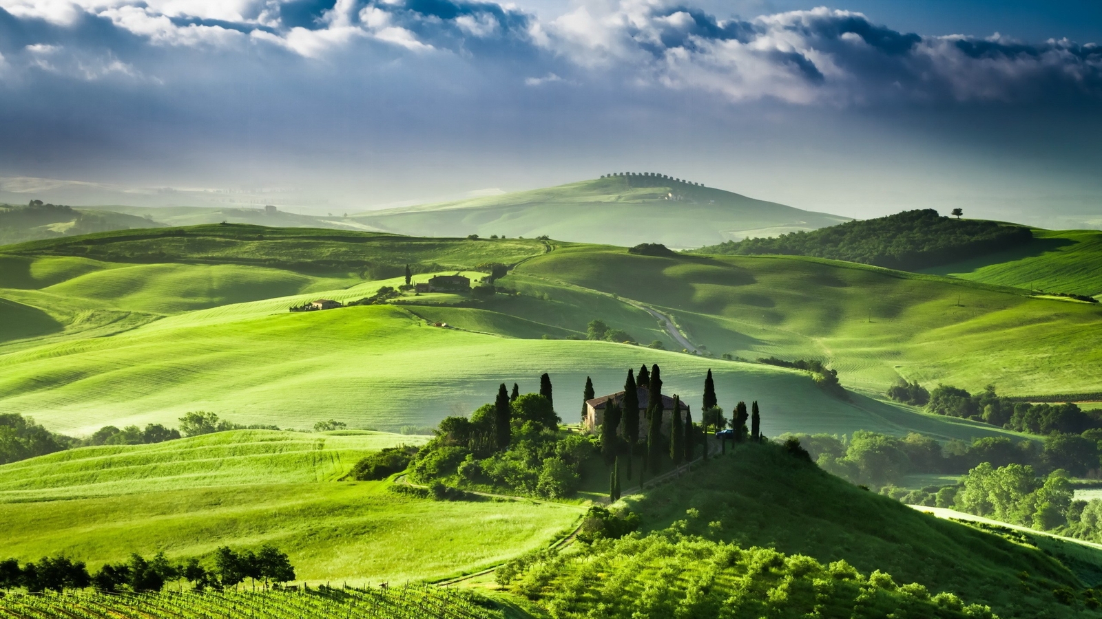 Landscape field clouds terraces hills tuscany Custom Gaming Mat Desk