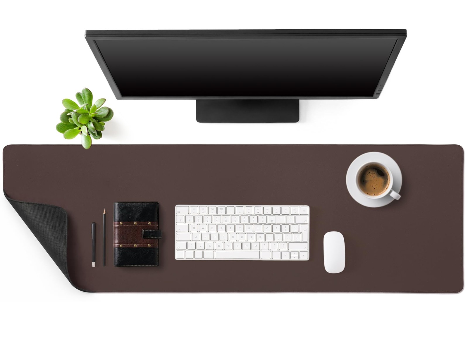 Genuine Leather Desk Mat Large Desk Pad 47.2 x 15.7 Inch Non Slip Leather Tab...