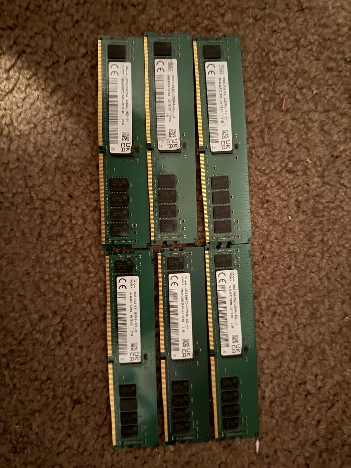 Lot of 6 - SK Hynix 32GB 2Rx6 PC4 - 3200AA - RE2-14 HMAA4GR7CJR8N