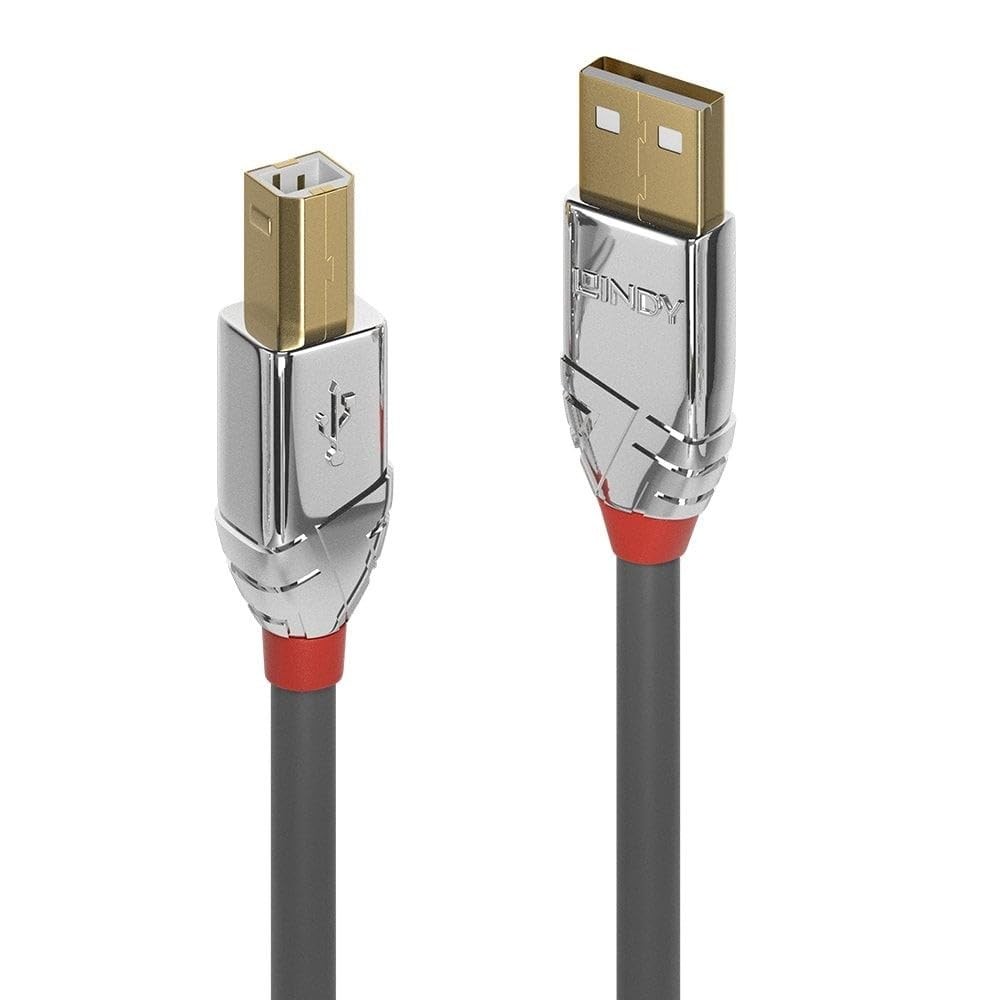 LINDY 36642 USB 2.0 Type A to B Cable, Cromo Line - Grey, 1m 2m Cromo Line