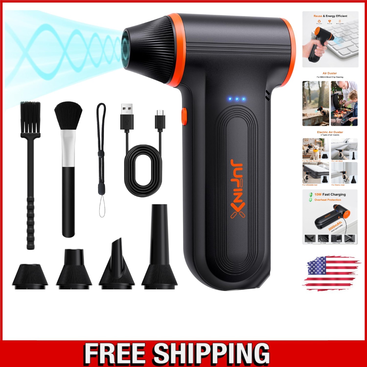 Multi-Functional Electric Air Duster - 4+ Nozzles, 2-  & 150,000 RPM