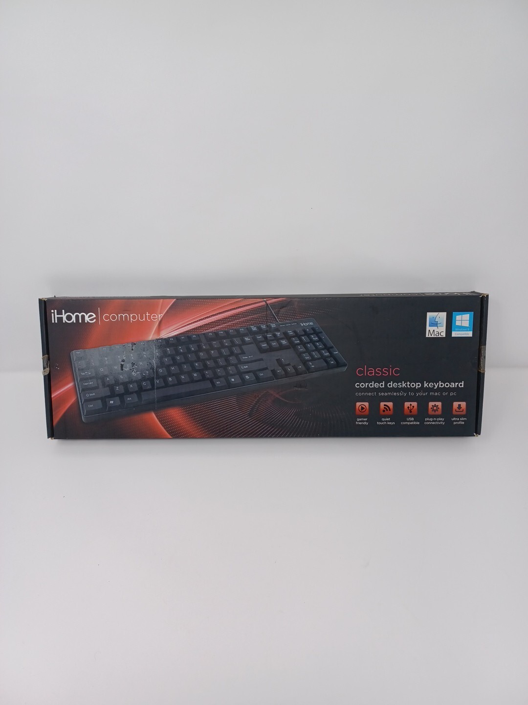 iHome IH-K301 Classic Corded Quiet Touch Slim Full Size USB Desktop Keyboard