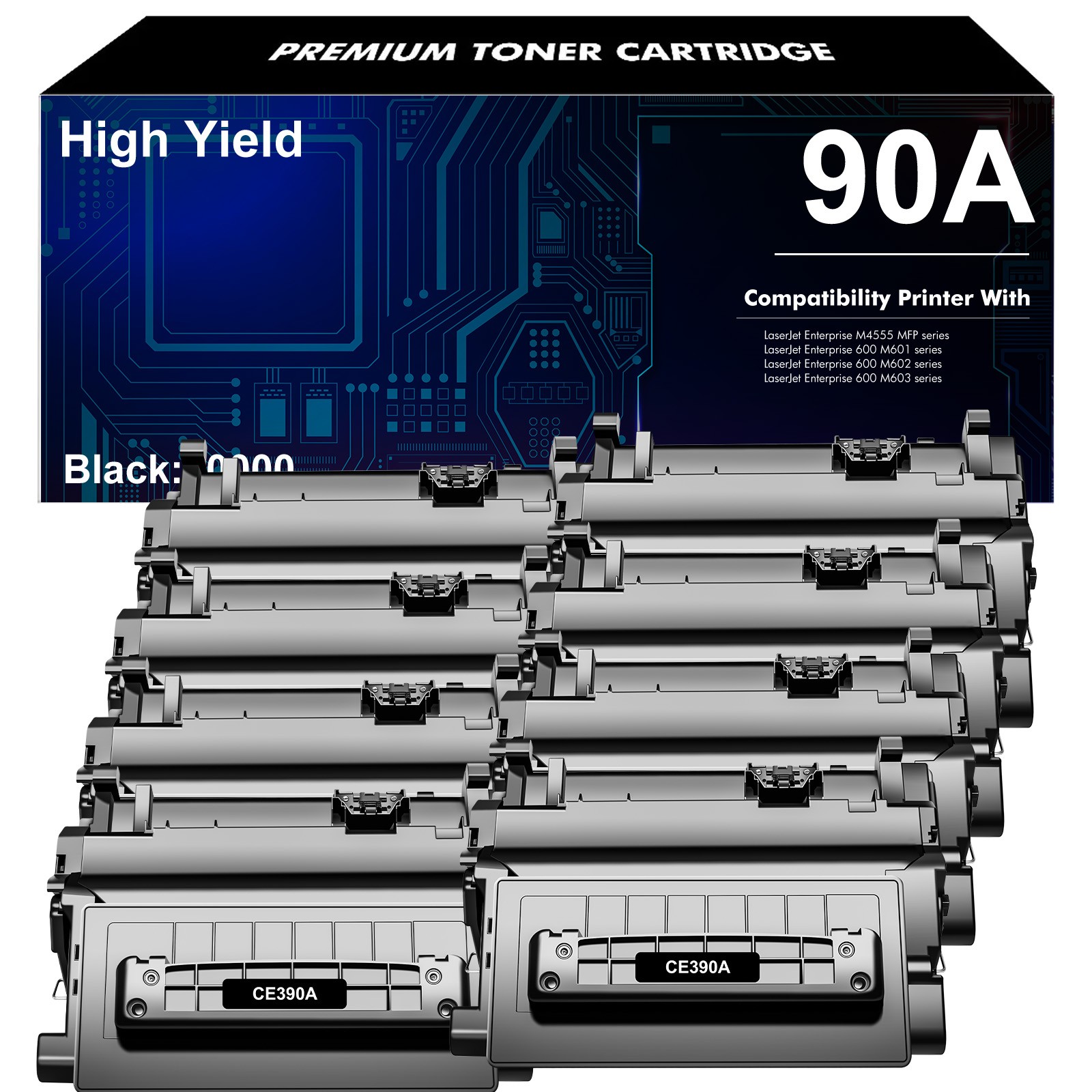 8PK Black CE390A 90A Toner for HP LaserJet Enterprise 600 M601dn M601n M602dn