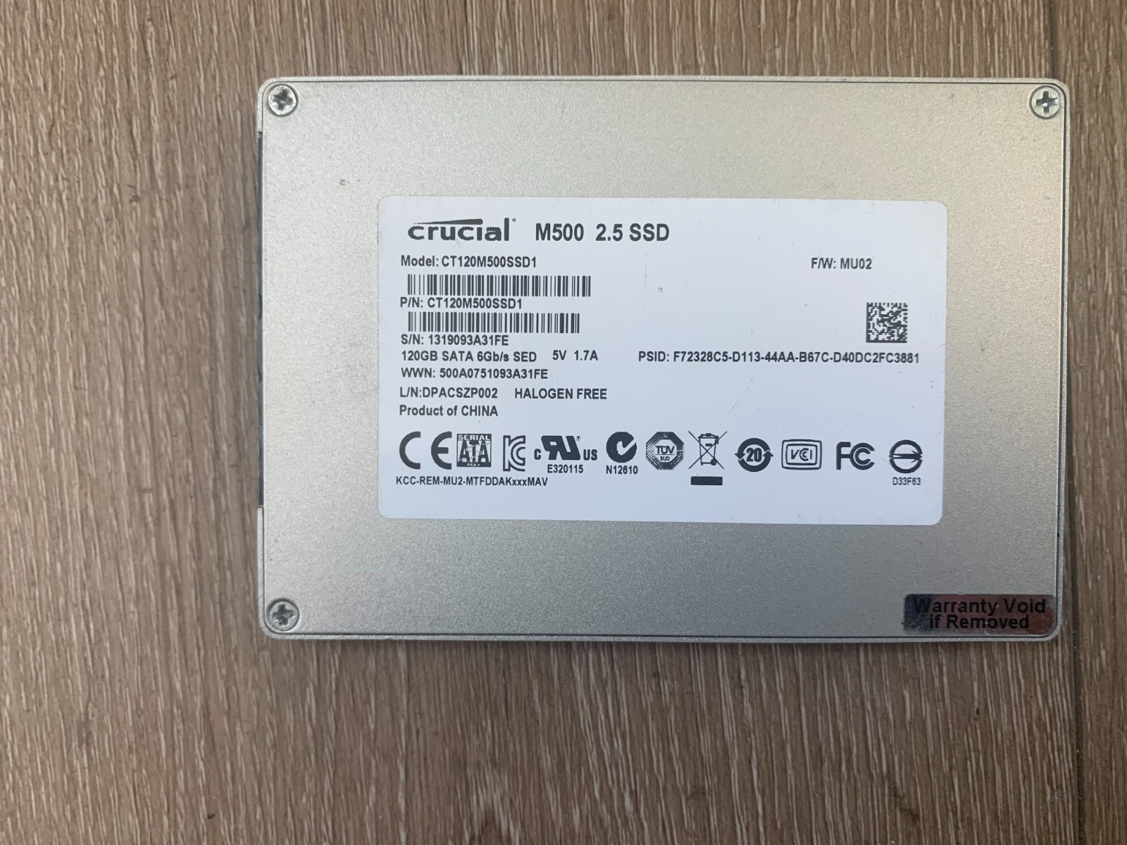 Crucial M500 CT120M500SSD1 120GB SSD SATA 6Gb/s SED 2.5 in Solid State Drive