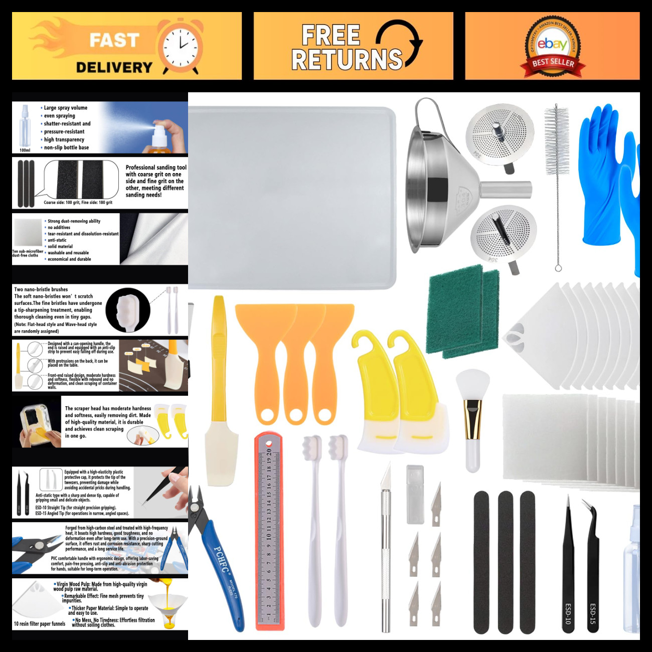 52 Pcs 3D Printing Resin Tool Kit - Stainless Steel Filter, Silicone Pad, Scrape