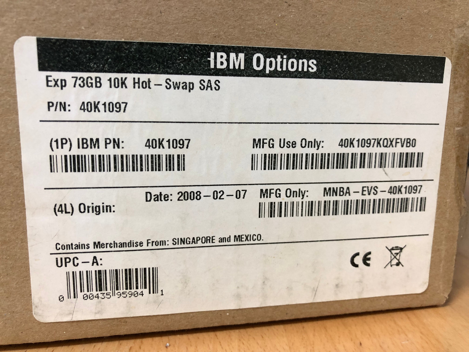 IBM exp 73gb 10k hot swap sas ibm pn: 40k1097