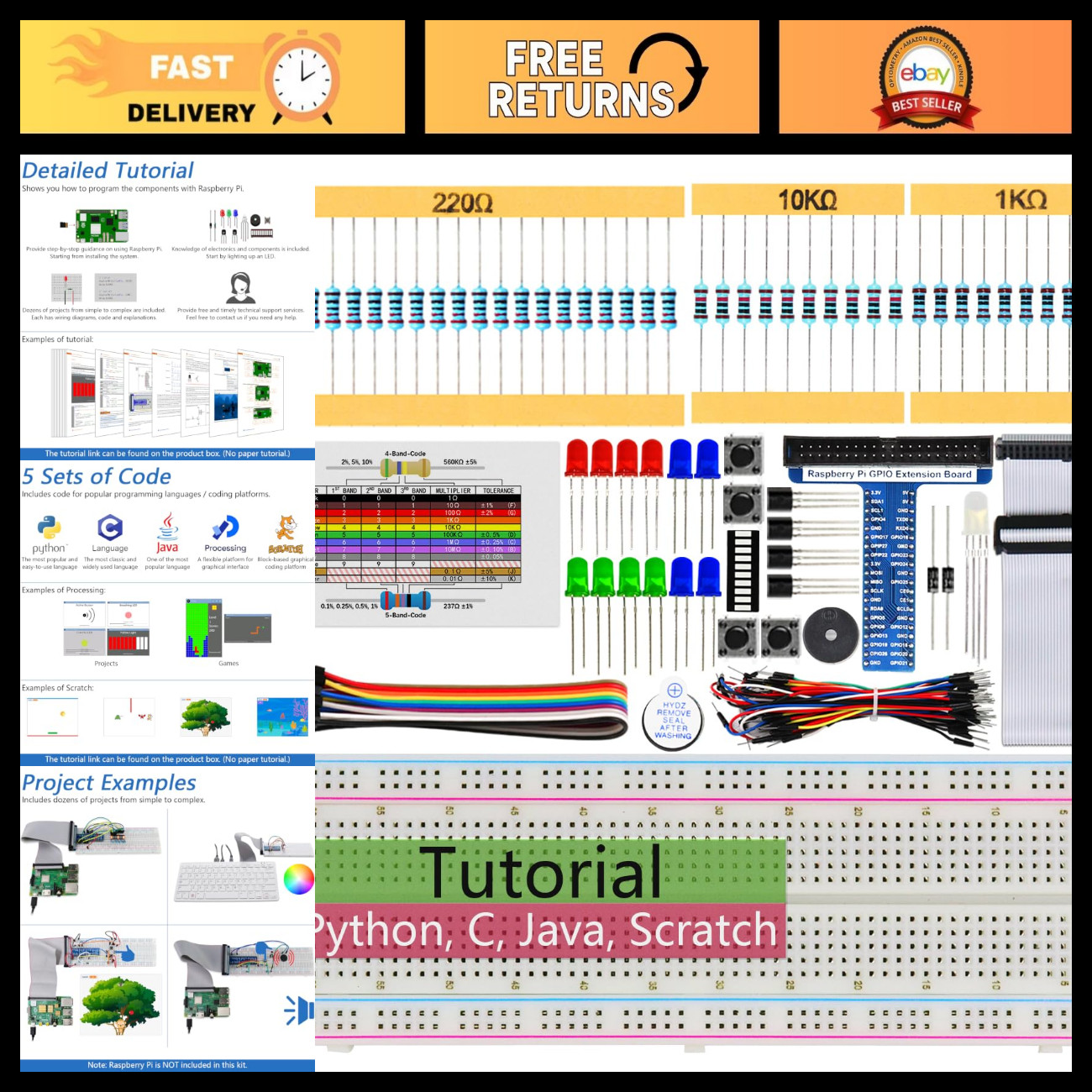Raspberry Pi 5 4 B Zero 2 W Basic Starter Kit - Electronics Project Components