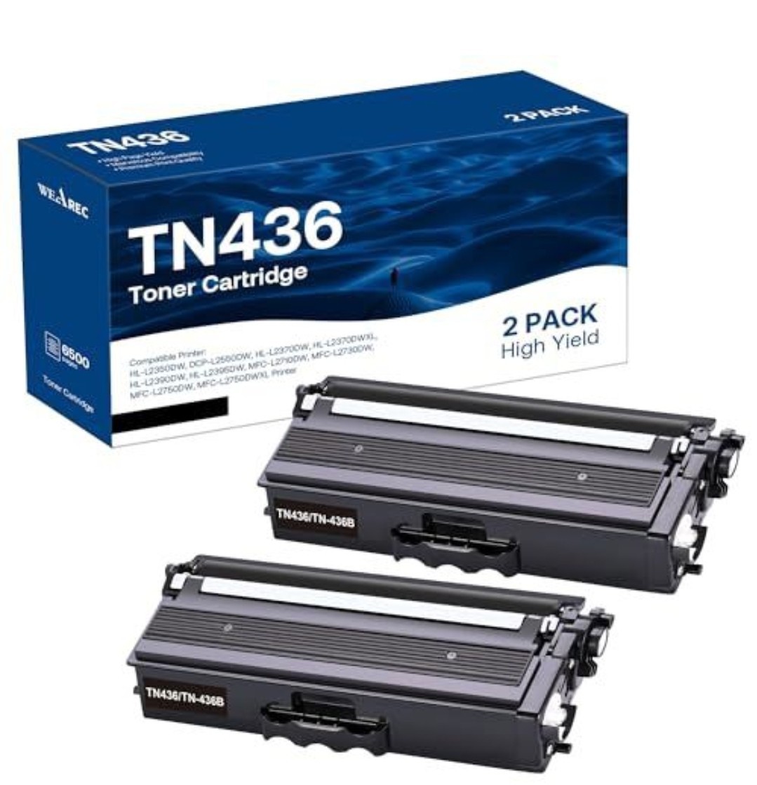 TN436BK Super High-Yield Black Toner Cartridge 2-Pack Compatible for Brother