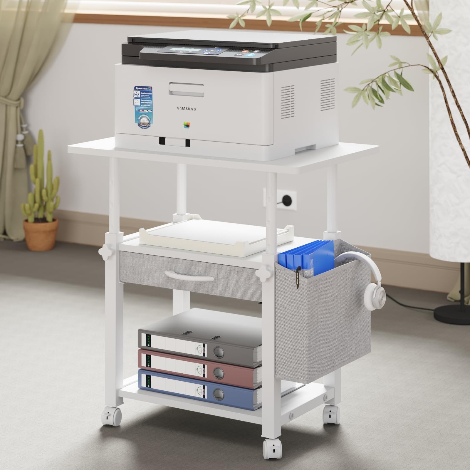 YAOHUOO 22"x15" Large Printer Stand with Drawer, 3-Tier Rolling Table Cart | ...