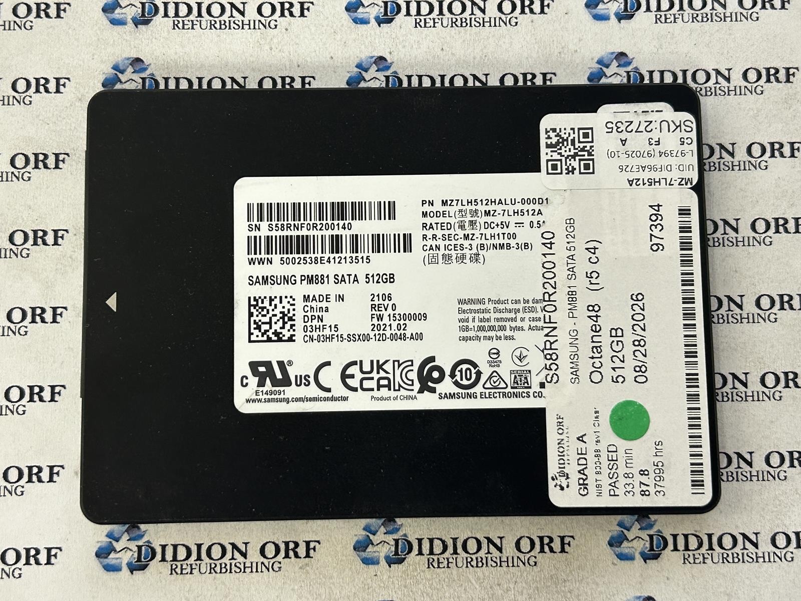 SAMSUNG PM881 512GB 2.5" SATA SSD MZ-7LH512A, Grade A, SKU 27235