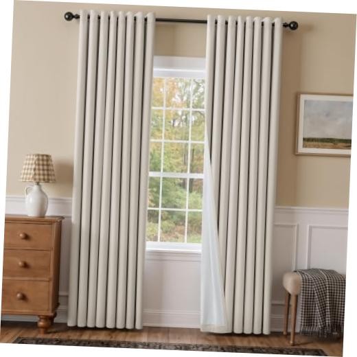 Ivory 100% Blackout Grommet Linen Curtains 90 52"W x 90"L (Pack of 2) Natural