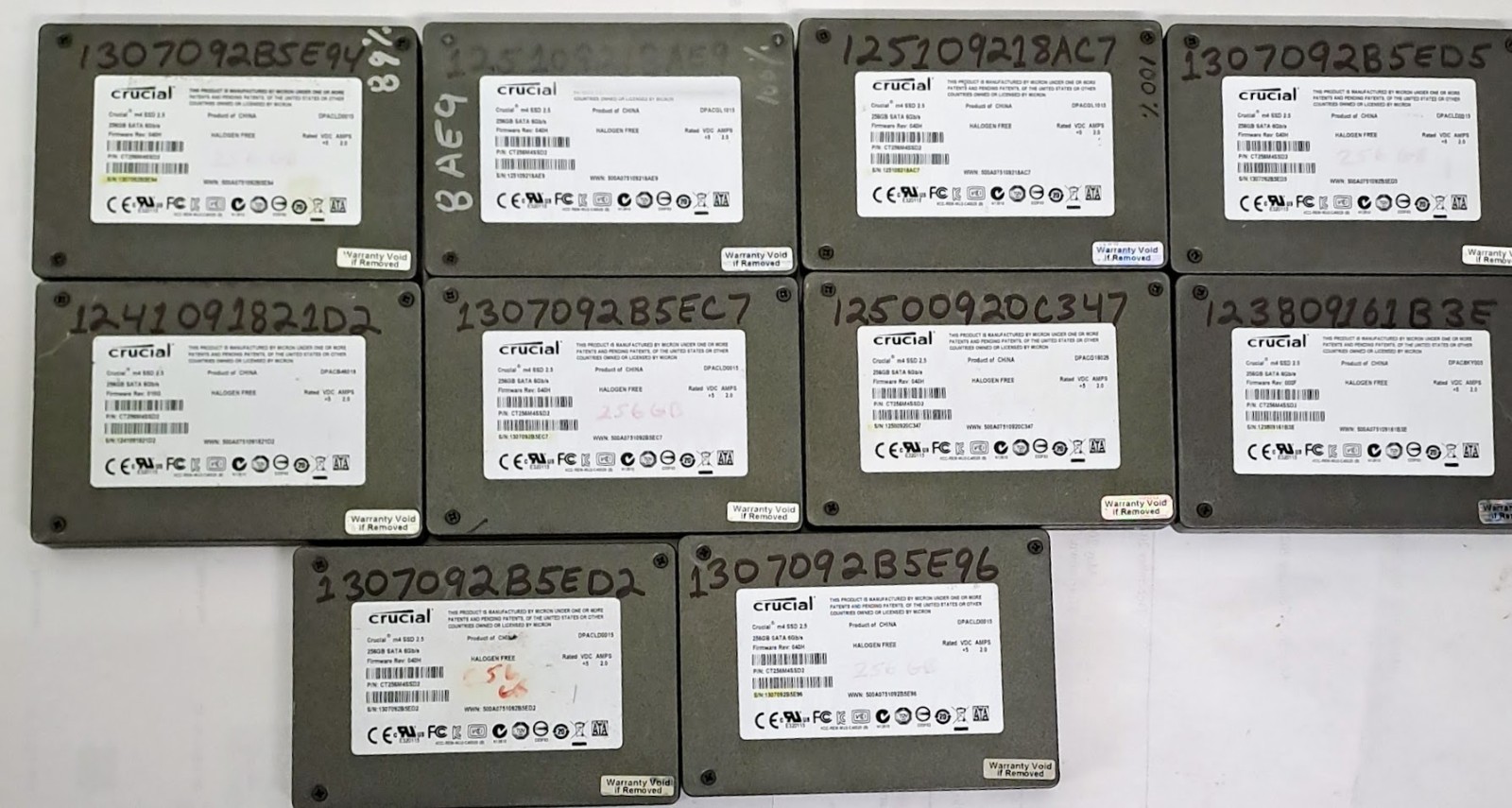 Lot of 10 Crucial m4 256GB 2.5in SATA III Internal SSD CT256M4SSD2