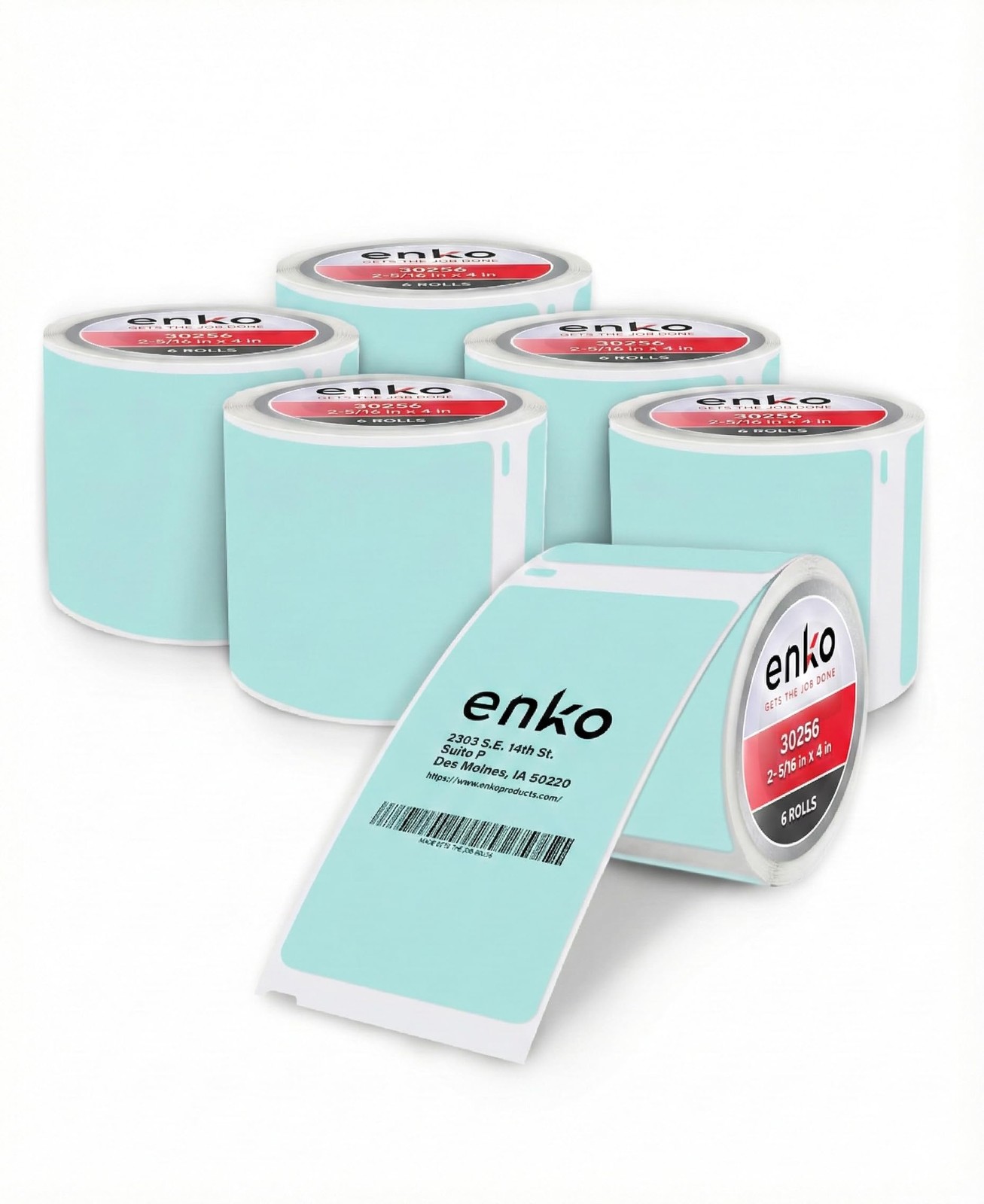 enKo 30256 6 Rolls | 1800 Blue Turquoise Thermal Labels (2-5/16 x 4 in) | Shi...