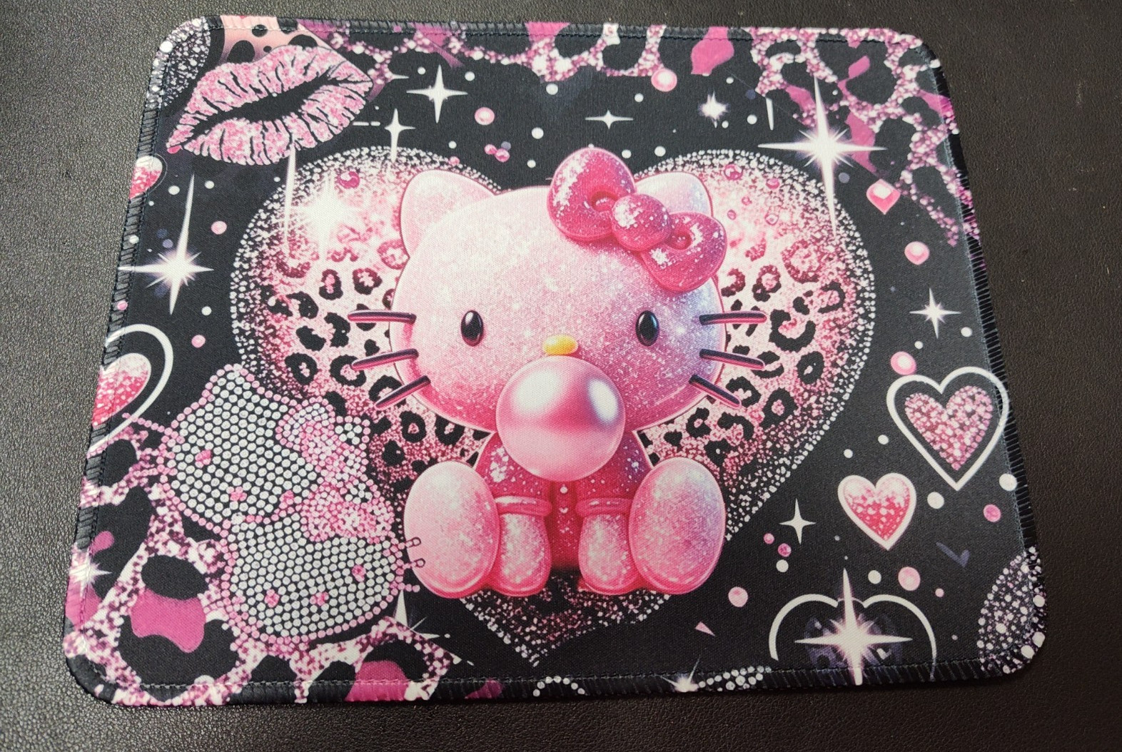 Hello Kitty HK Pink Heart Mouse Pad Black/Pink Non-Slip Rubber NEW