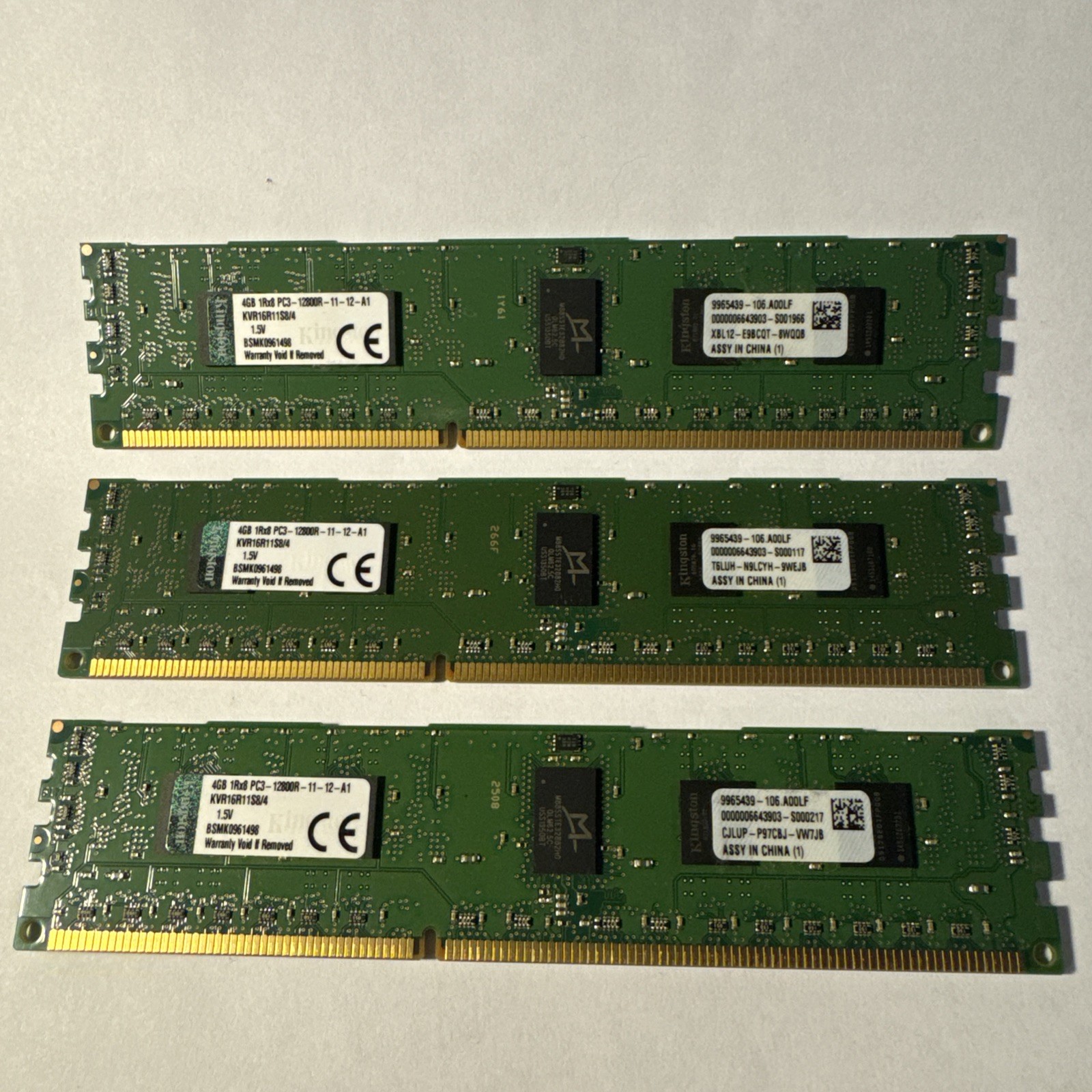 Kingston KVR16R11S8/4 4GB PC3 RAM lot of 3