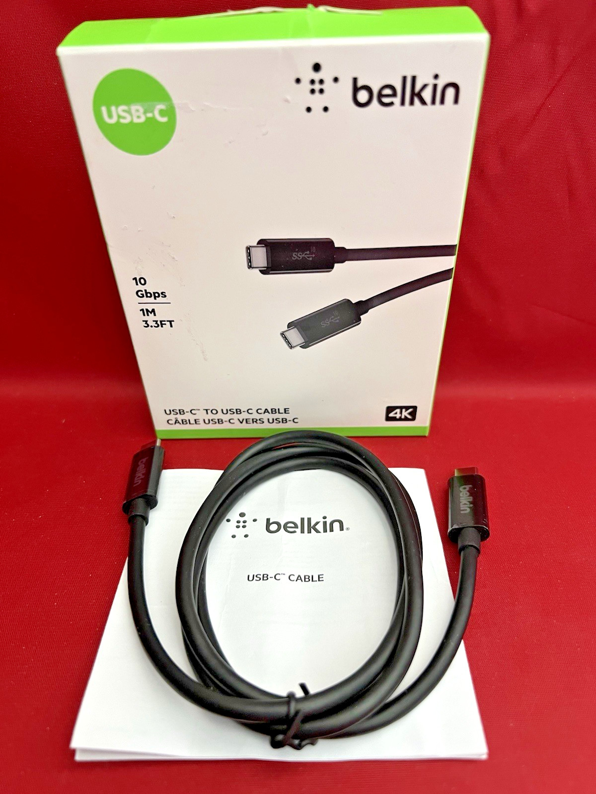 BELKIN USB-C to USB-C Cable  3.3 Feet 1M 10 Gbps 100W 4K Black  F2CU052BT1MBKP1