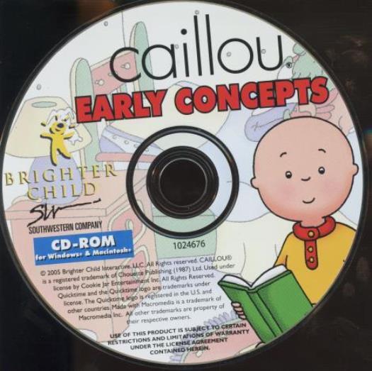 Caillou Early Concepts PC CD kids learn alphabet colors shapes counting thinking